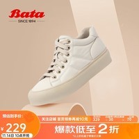 Bata休闲鞋女牛皮通勤时尚高帮板鞋UAH01AM4 米白 36