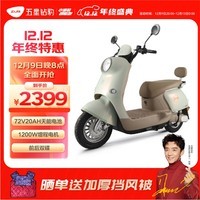 五星钻豹电动车72V20AH电动摩托车1200W大功率长续航外卖车两轮成人男女式新款电摩 G4 微光绿/卡其绿