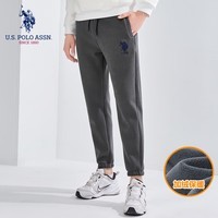 U.S. POLO ASSN.USPA男士加绒加厚休闲卫裤冬季保暖收脚口抓绒男装直筒裤子