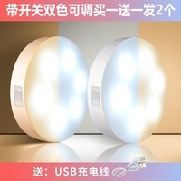 启梵（QIFAN）led楼梯人体感应灯夜间智能楼道家用玄关车库开门入门小夜灯充电 【发2个】86mm直径充电双色