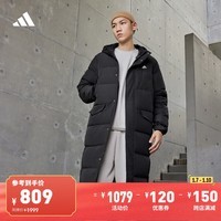 adidas 530蓬长款保暖连帽鸭绒羽绒服男女同款冬季阿迪达斯轻运动 黑色 L