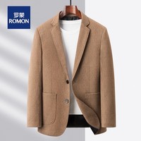 罗蒙(ROMON)【轻奢磨毛西服】西服男士新款免烫抗皱商务休闲西装外套 卡其色 4XL