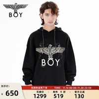 BOY LONDON【午夜剧场】秋情侣款长袖烫金印花连帽套头卫衣N04022 黑色 XS