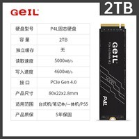 GeIL金邦 2TB SSD固态硬盘 M.2接口(PCIe 4.0 x4)NVMe SSD游戏高性能版 高速5000MB/S P4L系列