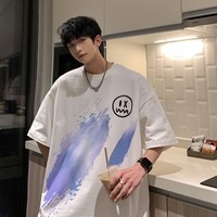 OEMG重磅纯棉T恤短袖男宽松潮牌夏季大码上衣服百搭休闲美式五分袖男 白色 4XL