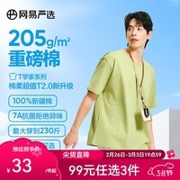 网易严选25春夏升级205g重磅棉T恤100%新疆棉7A抗菌短袖小白T宽松男女 抹茶绿-春夏升级 2XL