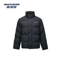 斯凯奇(Skechers)男女同款防泼水防泼油2025年冬季新款鸭绒立领保暖外套羽绒服 碳黑/0018 XS