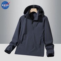 NASA RHUDE情侣款春秋款户外防水防风运动夹克衣外套登山服可拆卸帽子 深灰色 XL（建议120-140斤）