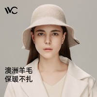 VVC帽子女百搭渔夫帽秋冬新品保暖遮脸水桶帽盆帽羊毛帽子大头围 卡其色