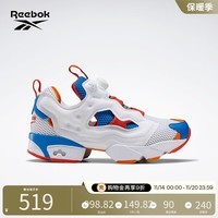 Reebok锐步官方男鞋女鞋休闲舒适经典气囊充气鞋休闲鞋 FV1570_白色/蓝色/橙红色 38.5