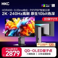 HKC 26.5英寸QD-OLED量子点2K高清240Hz原生10bit硬件低蓝光HDR400电竞旋转升降27英寸显示器GS27QK