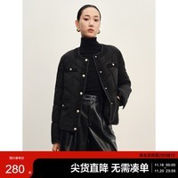 太平鸟女装黑金小香风轻薄羽绒服女秋冬圆领短款绗缝优雅外套 黑色 S