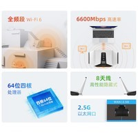 MIFON X1电竞路由器 WiFi6 三频速率AX6600M 四核处理器 2.5G网口 一键游戏加速 智能显示屏 星辰白