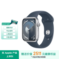 Apple/苹果 Watch Series 9智能手表GPS款45毫米银色铝金属表壳风暴蓝色表带S/M MR9D3CH/A【赠健康包】