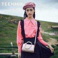 天美意（TEENMIX）包包女包印花斜挎包女神百搭优雅手提包时尚波士顿枕头包单肩包女 樱花粉【礼盒套装】