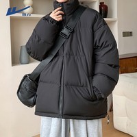 回力加绒棉服男士新款冬季2024新款面包羽袄子绒服潮牌棉衣男士外套男 黑色 纯色 M