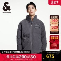 杰克·琼斯（JACK&JONES）男装衣服秋冬新款宽松保暖立领羽绒服男短款加厚灯芯绒蓬松鸭绒服 黑珍珠 175/96A/M