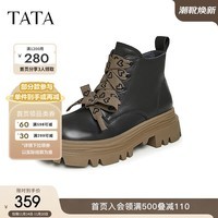 他她（TATA）英伦风马丁靴女气质短筒靴加绒女靴冬商场同款WE901DD3 黑色（绒里） 36