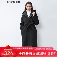 sdeer圣迪奥2022冬季宽松型纯色羊毛女装西装领羽绒拼接收腰长款毛呢大衣 深灰/97 M/165