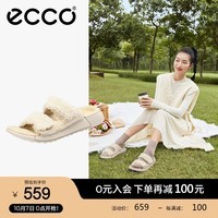 爱步（ECCO）拖鞋女 夏季季羊毛厚底魔术贴保暖棉拖鞋 科摩215313 裸色21531360818 36