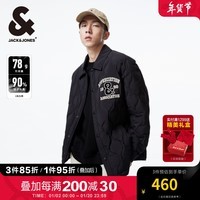 杰克·琼斯（JACK&JONES）秋冬舒适翻领字母简约时尚短款轻薄鸭绒羽绒服男衬衫式夹克外套男 E41 黑色 180/100A/L