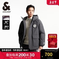 杰克·琼斯（JACK&JONES）NBA联名篮网队冬季潮流宽松百搭连帽保暖羽绒服外套男装224412024 E44黑砂色 185/104A/XL