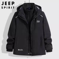 JEEP SPIRIT吉普夹克男秋冬季防风外套男士三合一男装 纯黑色 XL 