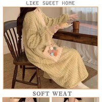 诗莉奥（SHILIAO）粉桃心睡袍睡衣长款秋冬季女情侣苏珊瑚绒加厚睡袍 绿色彩虹花朵睡袍 均码 (适合80~160斤)