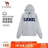 骆驼（CAMEL）复古印花一体连帽中性内搭套头卫衣 C33CAULL050C 中花灰 S