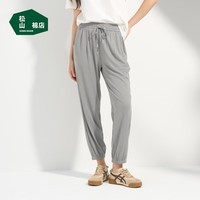 松山棉店女士舒适休闲裤夏季薄荷罗纹凉感防蚊冰丝宽松显瘦阔腿裤 收口-麻灰色 L (165)