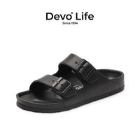 Devo Life的沃男女同款凉拖EVA一字拖鞋外穿夏季防水海边沙滩鞋1618 黑色EVA 40