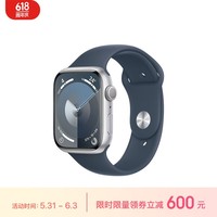 Apple/苹果 Watch Series 9 智能手表GPS款45毫米银色铝金属表壳 风暴蓝色运动型表带M/L MR9E3CH/A