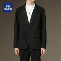 罗蒙(ROMON)【帅气毛呢西服】毛呢小西装男商务休闲单西外套帅气西服 黑色 S