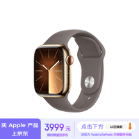 Apple/苹果 Watch Series 9 智能手表GPS+蜂窝款41毫米金色不锈钢表壳陶土色运动型表带M/L MRJX3CH/A