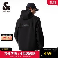 杰克·琼斯（JACK&JONES）秋季男装潮长袖衣服外套抽连帽防风上衣户外休闲夹克衣服外套男士 224321054E40 黑色 175/96A/M