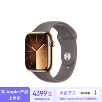 Apple/苹果 Watch Series 9 智能手表GPS+蜂窝款45毫米金色不锈钢表壳陶土色运动型表带M/L MRPL3CH/A