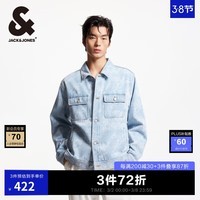杰克·琼斯（JACK&JONES）25年男装潮流浅色水洗图案牛仔外套男士宽松棉质牛仔夹克春秋款 E39中蓝牛仔 M