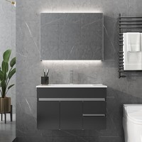 镱朗（YILANG）304不锈钢浴室柜组合现代简约胡桃木洗手洗脸盆洗漱台一体陶瓷盆 不锈钢普通（镜柜款）80cm