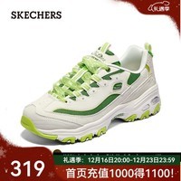 斯凯奇（Skechers）新款女欧根纱运动鞋厚底增高老爹鞋百搭冬季 白色/绿色/WGR 38