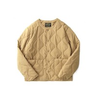 朗西登冬季高品质阿美咔叽美式棉服男冬季复古工装棉袄绗缝无领棉服外套 卡其色 M【建议90-105斤】