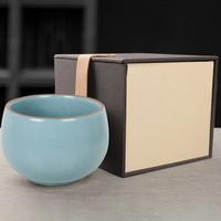 真迹陶瓷主人杯大容量罗汉杯汝窑喝茶杯子单杯家用锦盒装喝茶杯子 汝窑天蓝罗汉杯-锦盒装