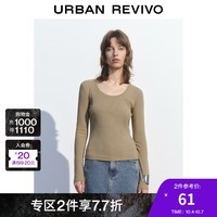 UR秋冬新款女装时尚法式气质百搭圆领修身正肩T恤UWH430026 卡其 M