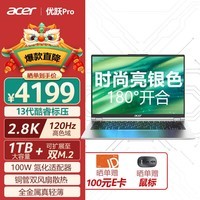 宏碁(Acer)优跃Pro 13代标压 14英寸2.8K120Hz屏办公学生轻薄本(i5-13500H 16G 1T 背光键盘)银