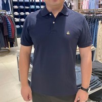 布克兄弟（BrooksBrothers） 夏季男士休闲纯色短袖polo衫 男装珠地棉经典款刺绣翻领上衣男 藏青色-翻领T恤男 L(建议85-95kg)