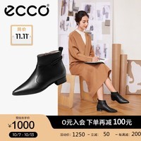 爱步（ECCO）靴子女 冬季短靴牛皮粗跟尖头女靴 型塑214263 黑色21426301001 38 （尺码偏小，建议拍大一码）