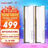 金百达（KINGBANK）32GB(16GBX2)套装 DDR5 6000 台式机内存条 国产DDR5颗粒 银爵 C36