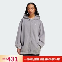 阿迪达斯 （adidas）【劲浪体育】女子复古纯棉运动宽松连帽夹克外套连帽衫灰色IY8039 图色 XXS