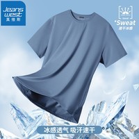 真维斯（JEANSWEST）冰丝网眼短袖t恤男夏季2024新款圆领透气半袖宽松休闲薄款打底衫 灰蓝色 3XL(推荐170斤-190斤)