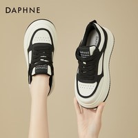 达芙妮;DAPHNE老爹鞋女2024秋冬新款韩版小白鞋百搭时尚运动鞋 米黑色 单层 跟高4cm 37 标准码