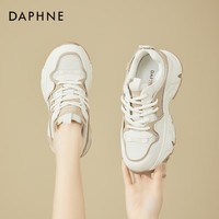 达芙妮;DAPHNE老爹鞋女2024秋冬新款透气百搭低帮系带网面鞋 米杏色 单层 5.5cm 37 标准码